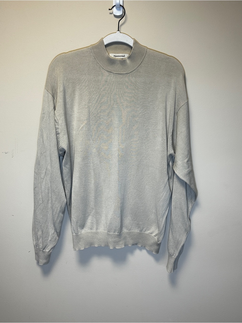 Pronto Uomo Men’s Large Silk/Cotton Knit Sweater – Taupe/Beige Mock Neck